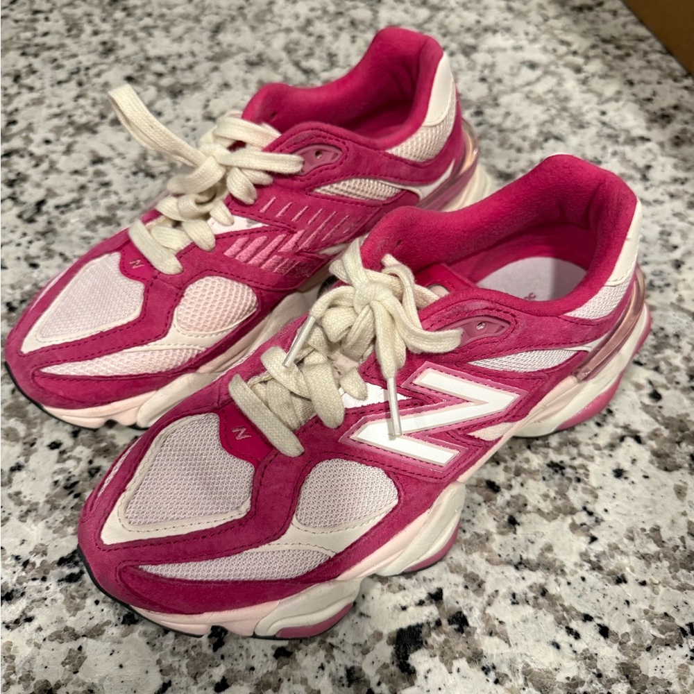 New Balance Women's Fuchsia and White Sneakers
